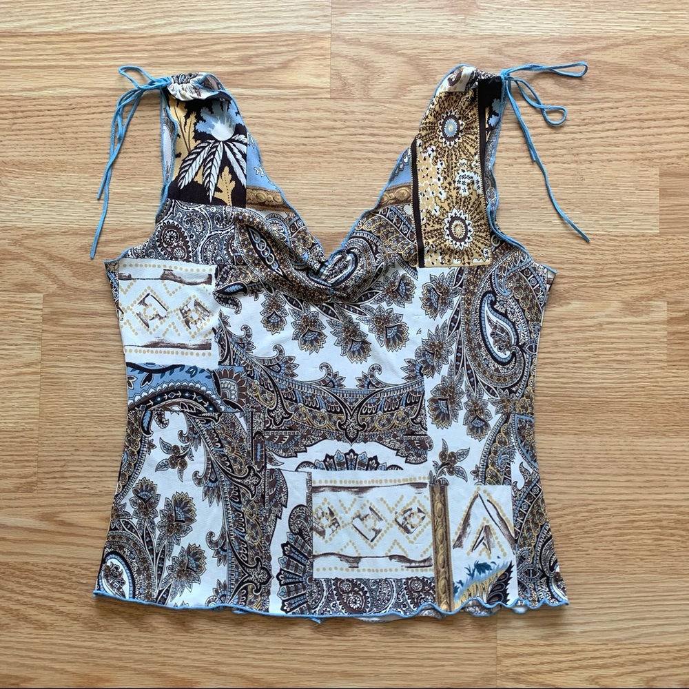 Paisley Shoulder Tie Tank Top